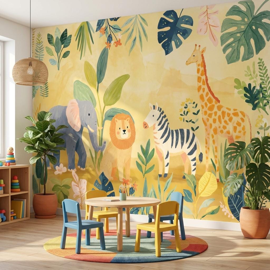 Jungle Animals Wallpaper Tropical Playful Wall Mural