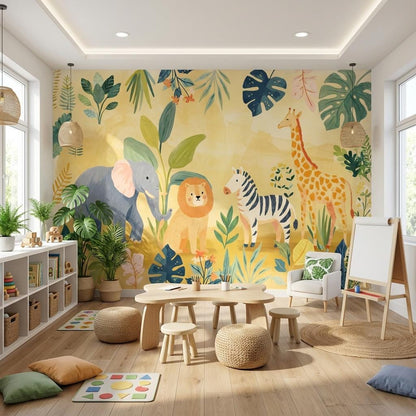 Jungle Animals Wallpaper Tropical Playful Wall Mural