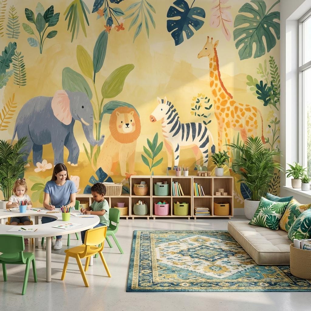Jungle Animals Wallpaper Tropical Playful Wall Mural