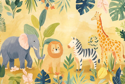 Jungle Animals Wallpaper Tropical Playful Wall Mural