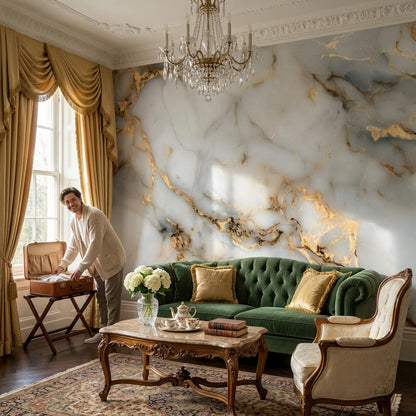 Marble Wallpaper Abstract Gold Veins Wall Mural