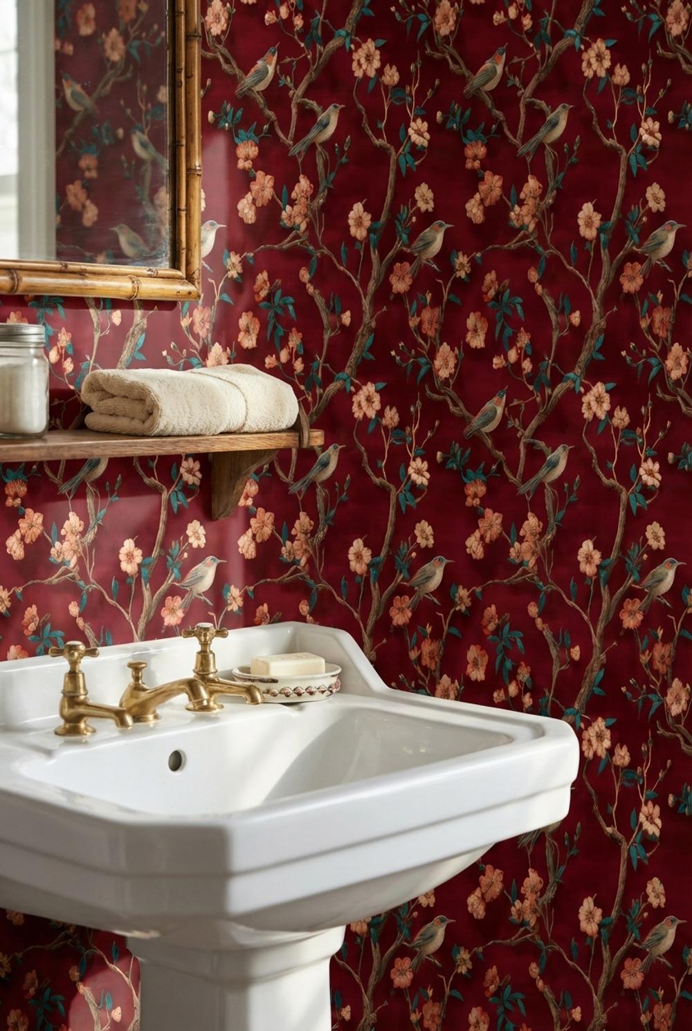 Floral Wallpaper Birds Vintage Wall Mural