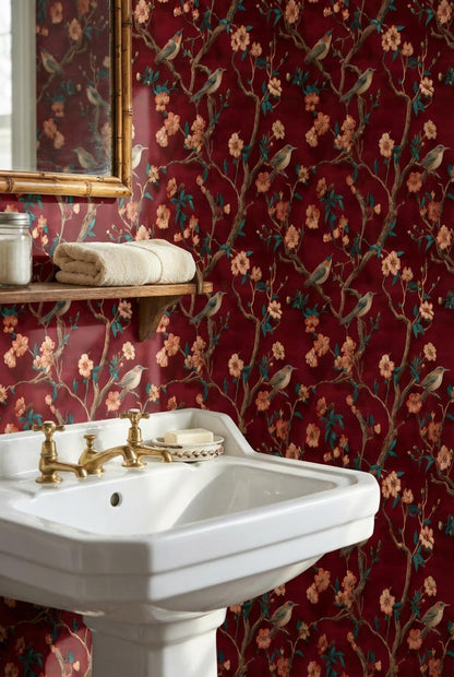 Floral Wallpaper Birds Vintage Wall Mural