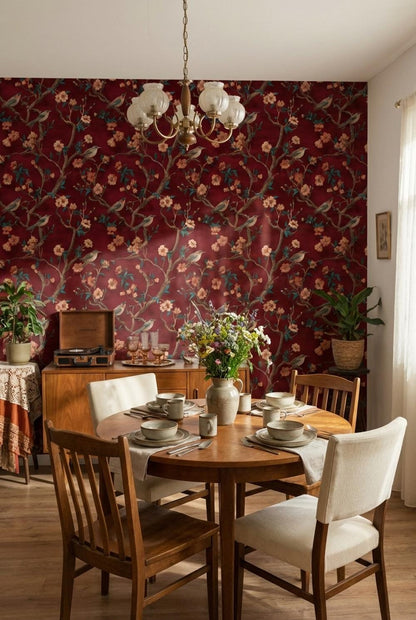 Floral Wallpaper Birds Vintage Wall Mural