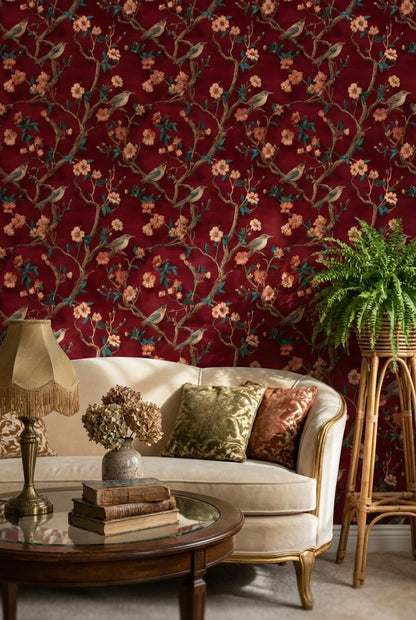 Floral Wallpaper Birds Vintage Wall Mural
