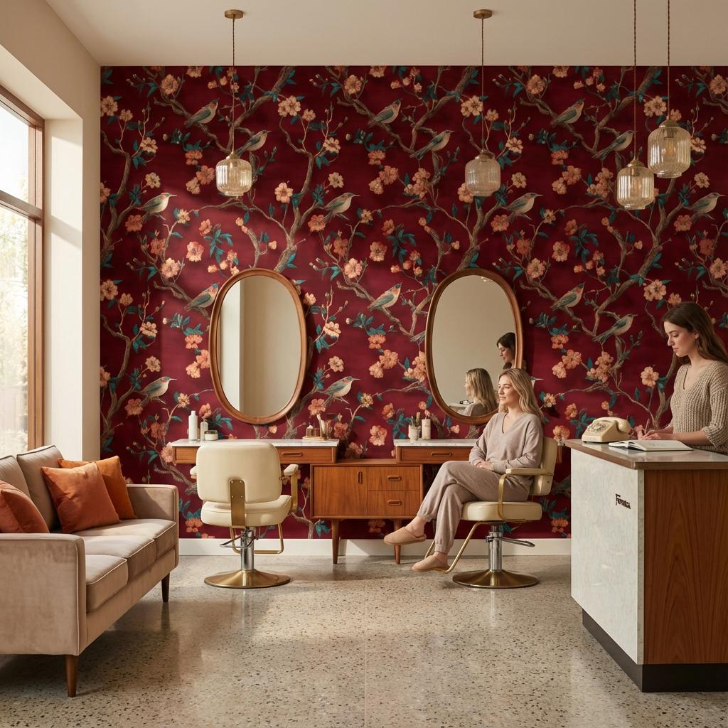 Floral Wallpaper Birds Vintage Wall Mural