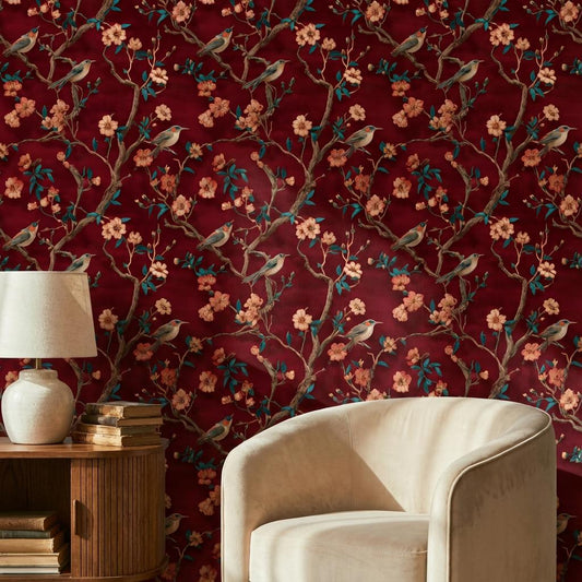 Floral Wallpaper Birds Vintage Wall Mural