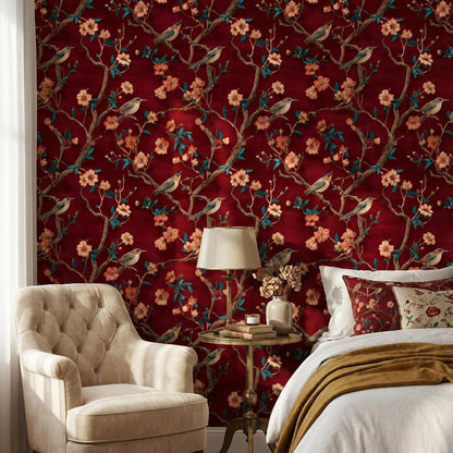 Floral Wallpaper Birds Vintage Wall Mural