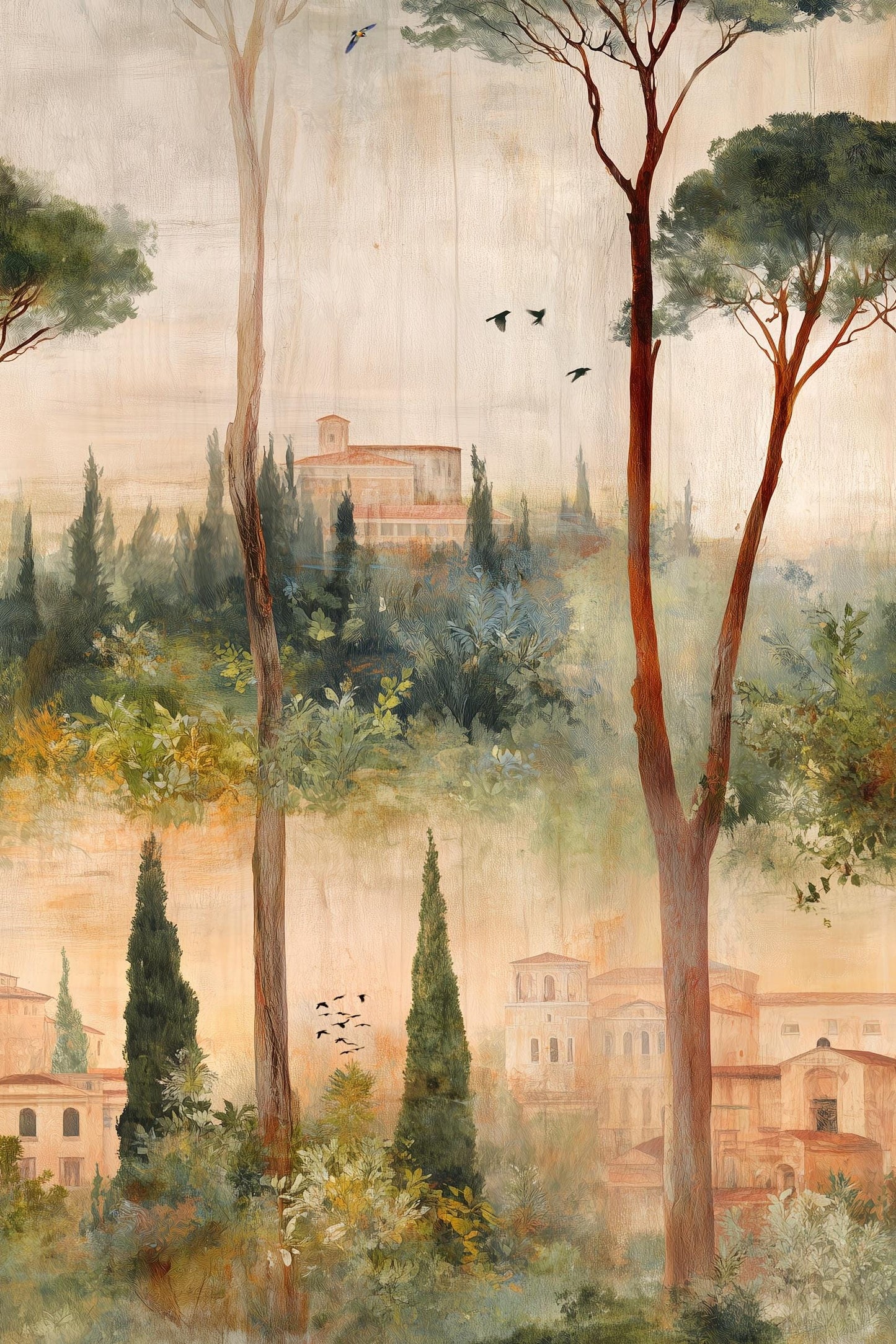 Mediterranean Landscape Wallpaper Greenery Architecture Wall Mural