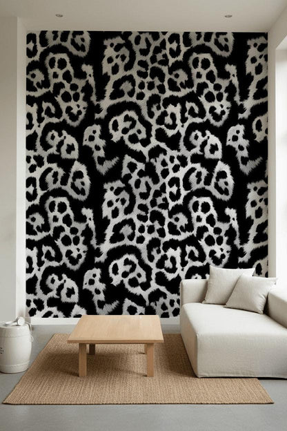 Solid Black Wallpaper Leopard Textured Wall Mural