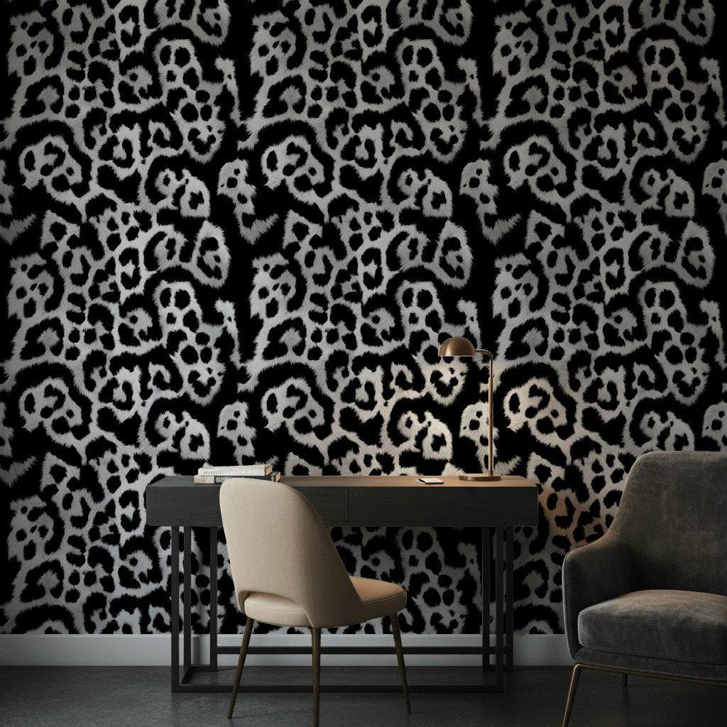 Solid Black Wallpaper Leopard Textured Wall Mural