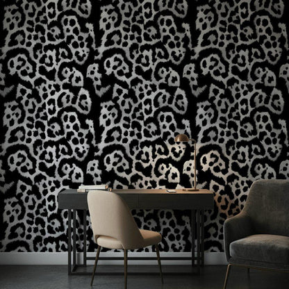 Solid Black Wallpaper Leopard Textured Wall Mural
