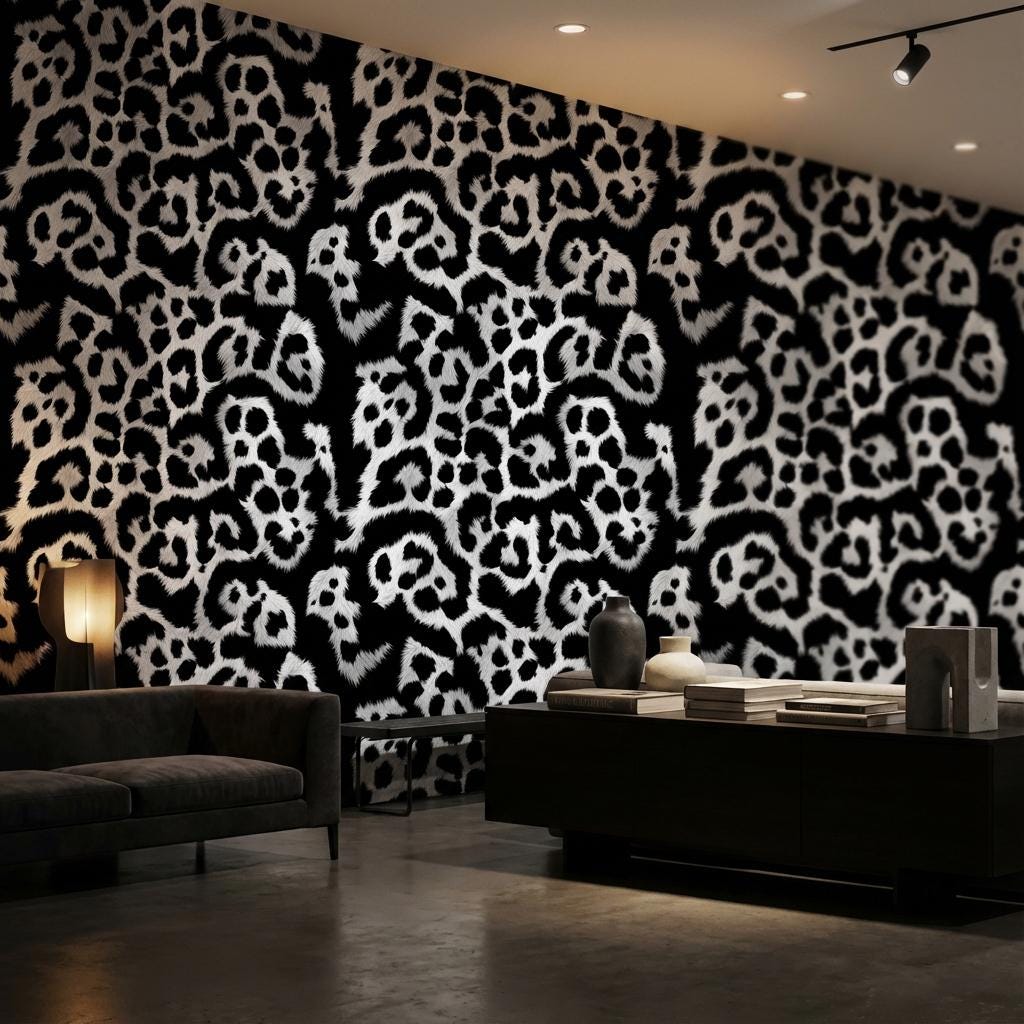 Solid Black Wallpaper Leopard Textured Wall Mural