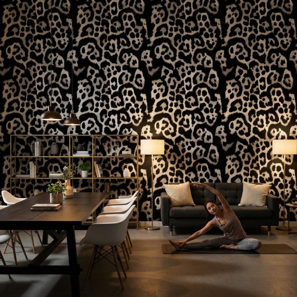 Solid Black Wallpaper Leopard Textured Wall Mural