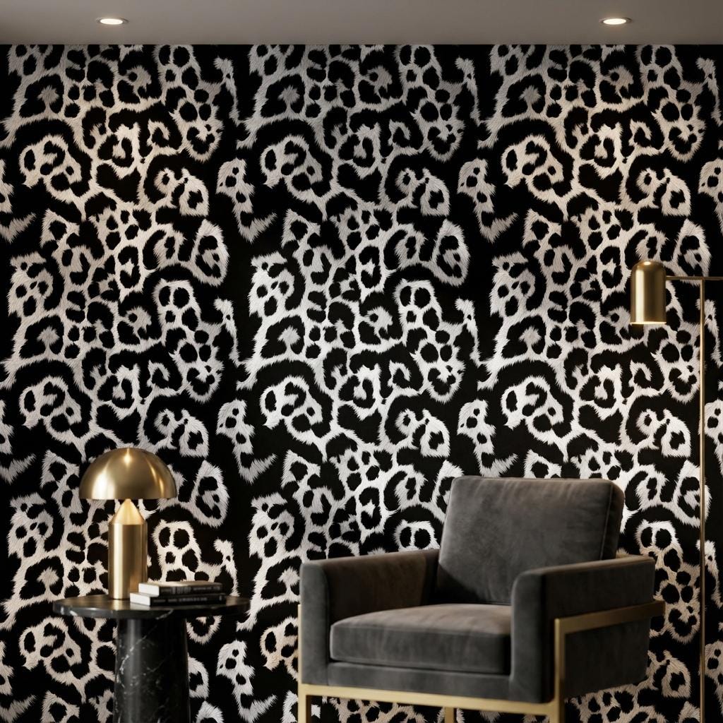 Solid Black Wallpaper Leopard Textured Wall Mural