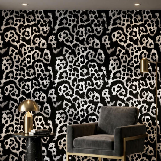 Solid Black Wallpaper Leopard Textured Wall Mural