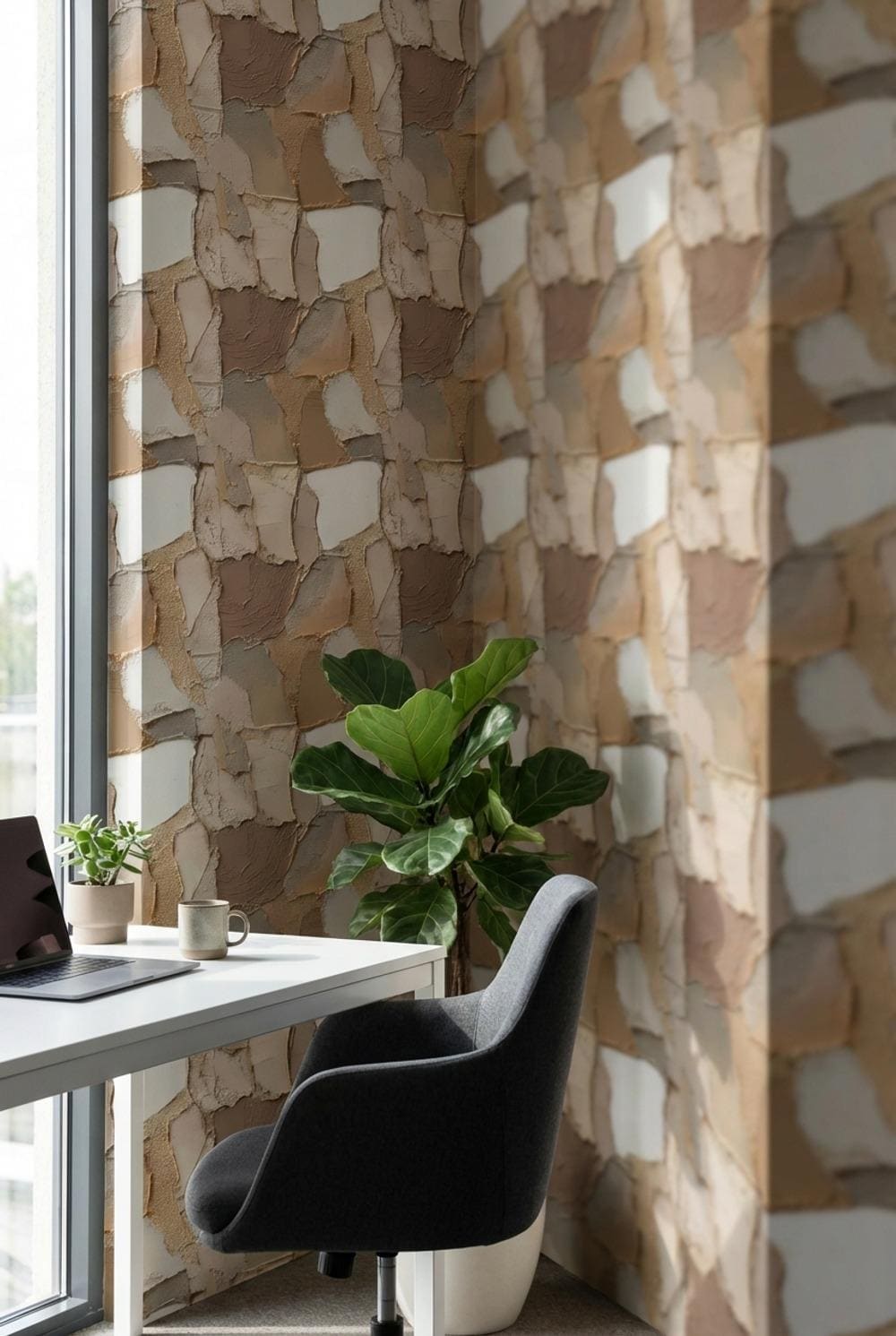 Modern Abstract Layered Wall Mural - Beige, Brown, and Cream Natural Peel and Stick Wallpaper
