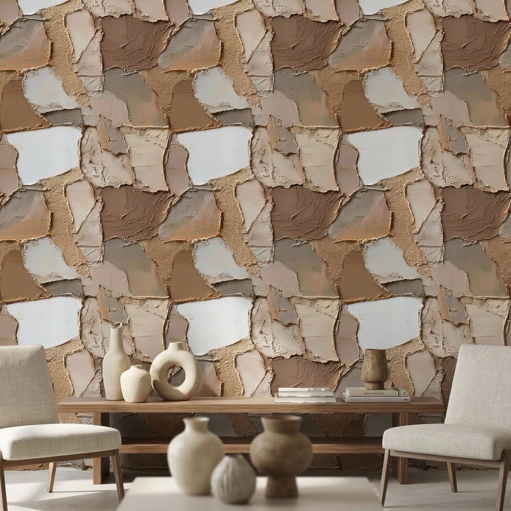 Modern Abstract Layered Wall Mural - Beige, Brown, and Cream Natural Peel and Stick Wallpaper