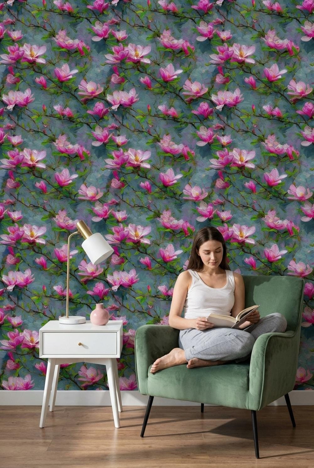 Magnolia Wallpaper Pink Abstract Wall Mural