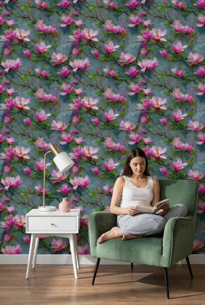 Magnolia Wallpaper Pink Abstract Wall Mural