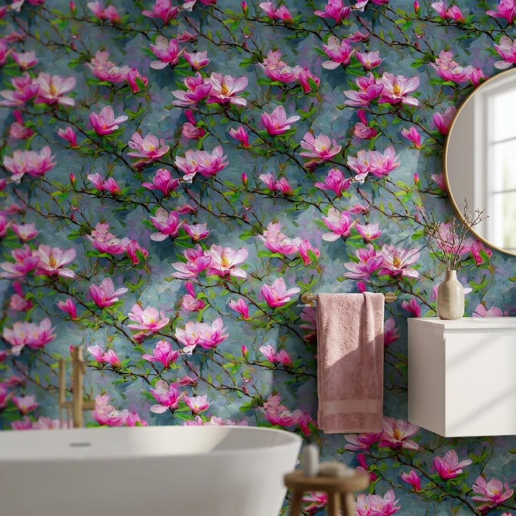 Magnolia Wallpaper Pink Abstract Wall Mural