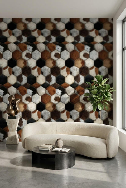 Hexagonal Wallpaper Animal Print Fur Texture Wall Mural