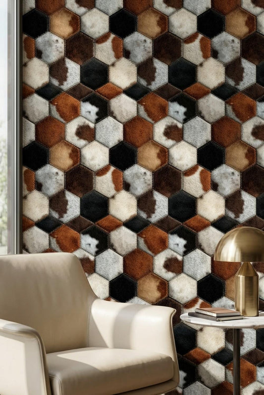 Hexagonal Wallpaper Animal Print Fur Texture Wall Mural