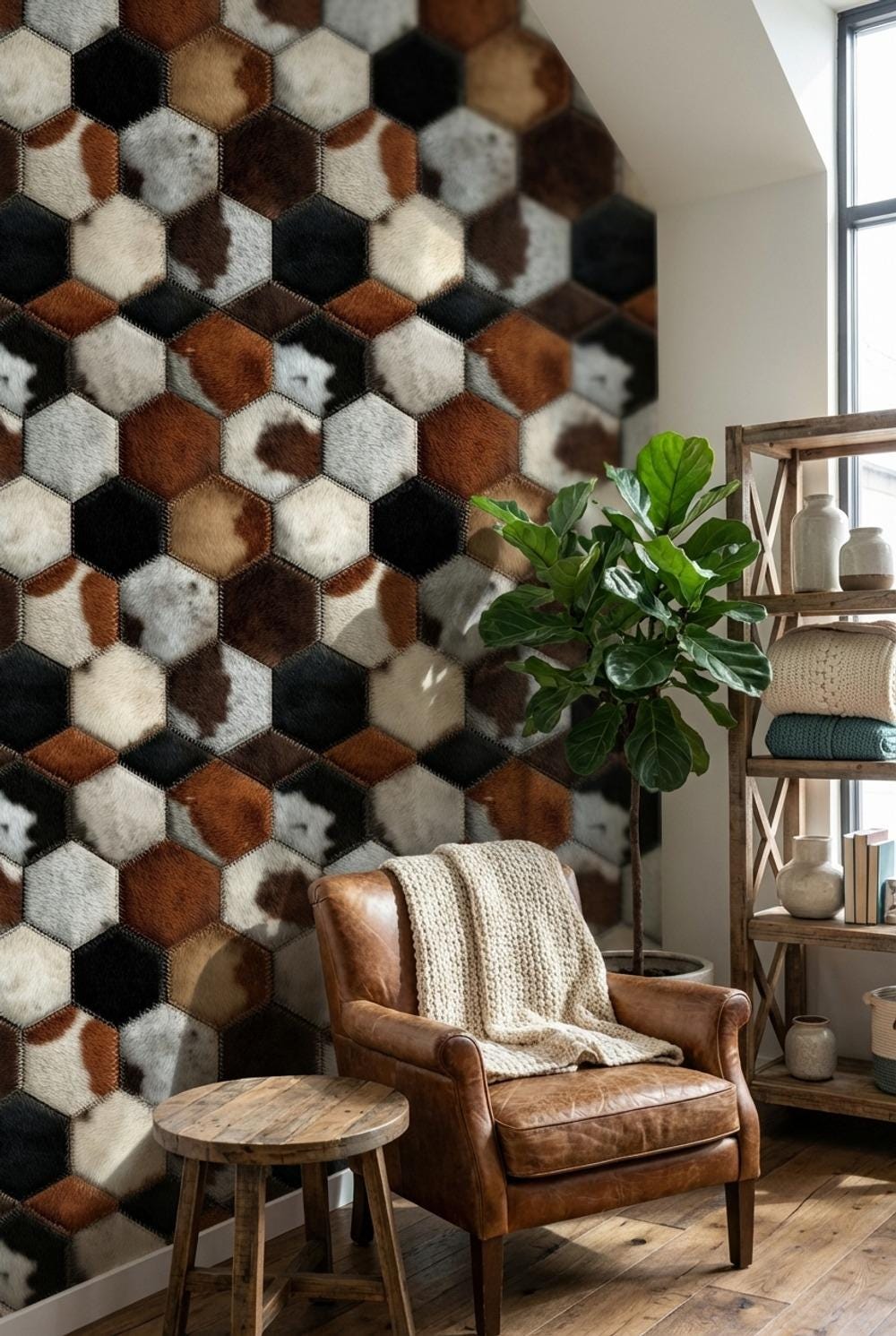Hexagonal Wallpaper Animal Print Fur Texture Wall Mural