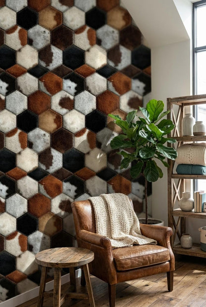 Hexagonal Wallpaper Animal Print Fur Texture Wall Mural