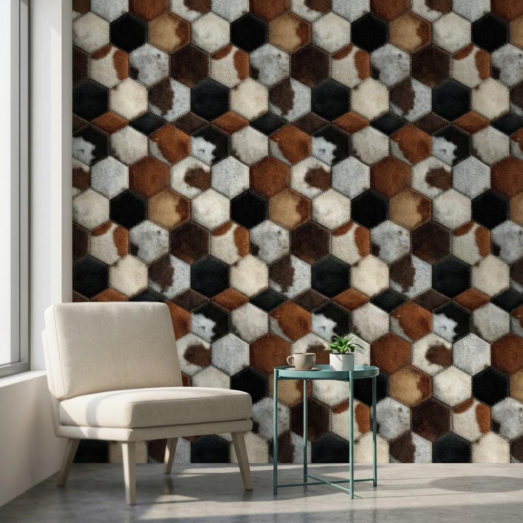 Hexagonal Wallpaper Animal Print Fur Texture Wall Mural