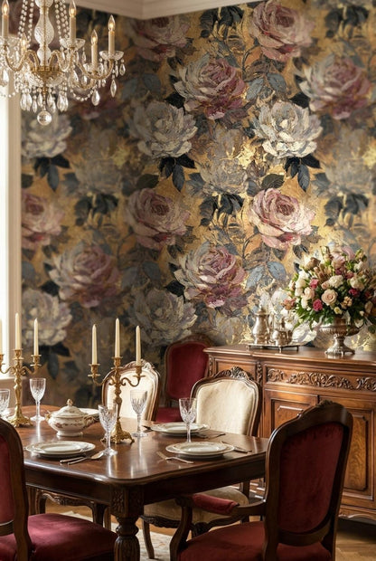 Gold Floral Wallpaper Vintage Glam Wall Mural