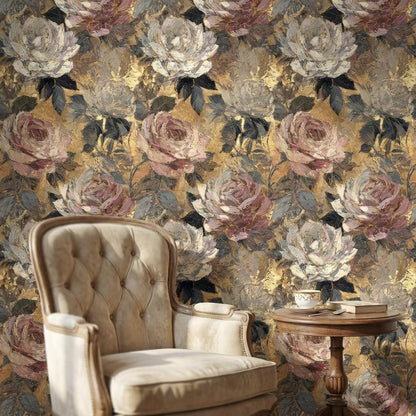 Gold Floral Wallpaper Vintage Glam Wall Mural