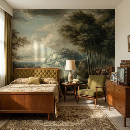 Landscape Wallpaper Castle Sailboats Wall Mural
