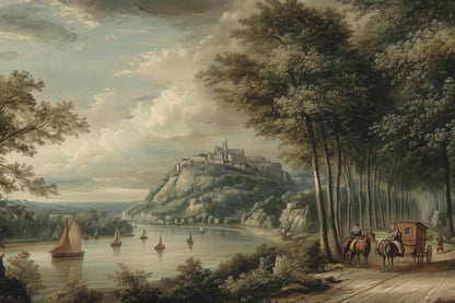 Landscape Wallpaper Castle Sailboats Wall Mural