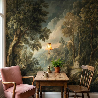 Forest Landscape Wallpaper Trees Vintage Wall Mural