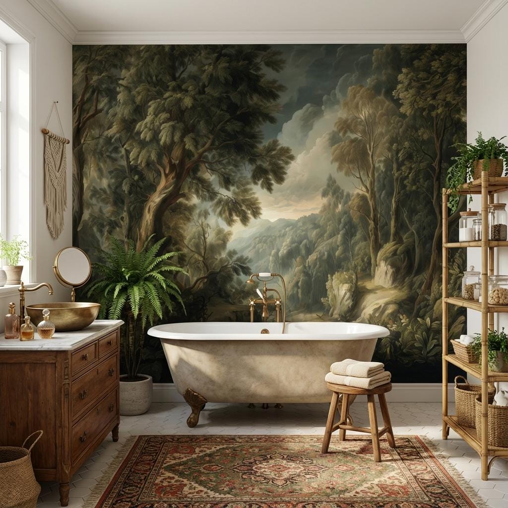 Forest Landscape Wallpaper Trees Vintage Wall Mural