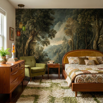 Forest Landscape Wallpaper Trees Vintage Wall Mural