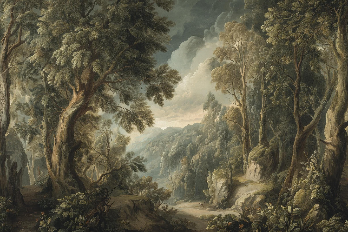 Forest Landscape Wallpaper Trees Vintage Wall Mural