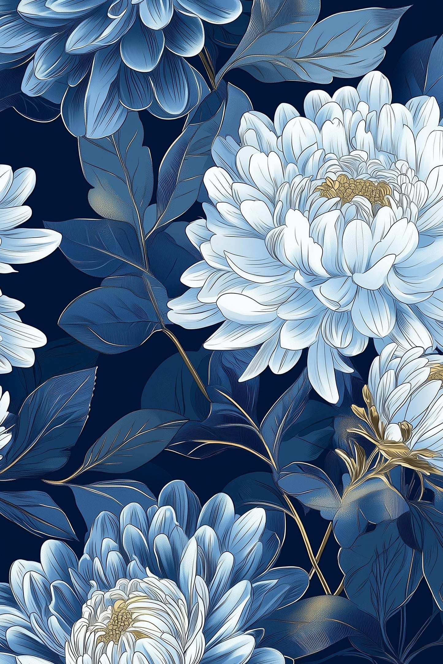 Floral Wallpaper Blue Modern Wall Mural