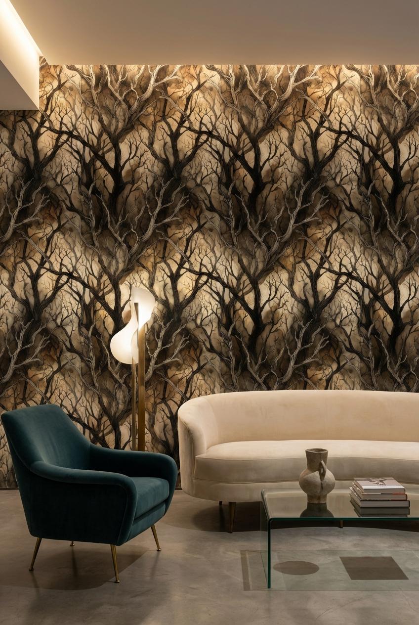 Dark Branches Wallpaper Contemporary Modern Wall Mural