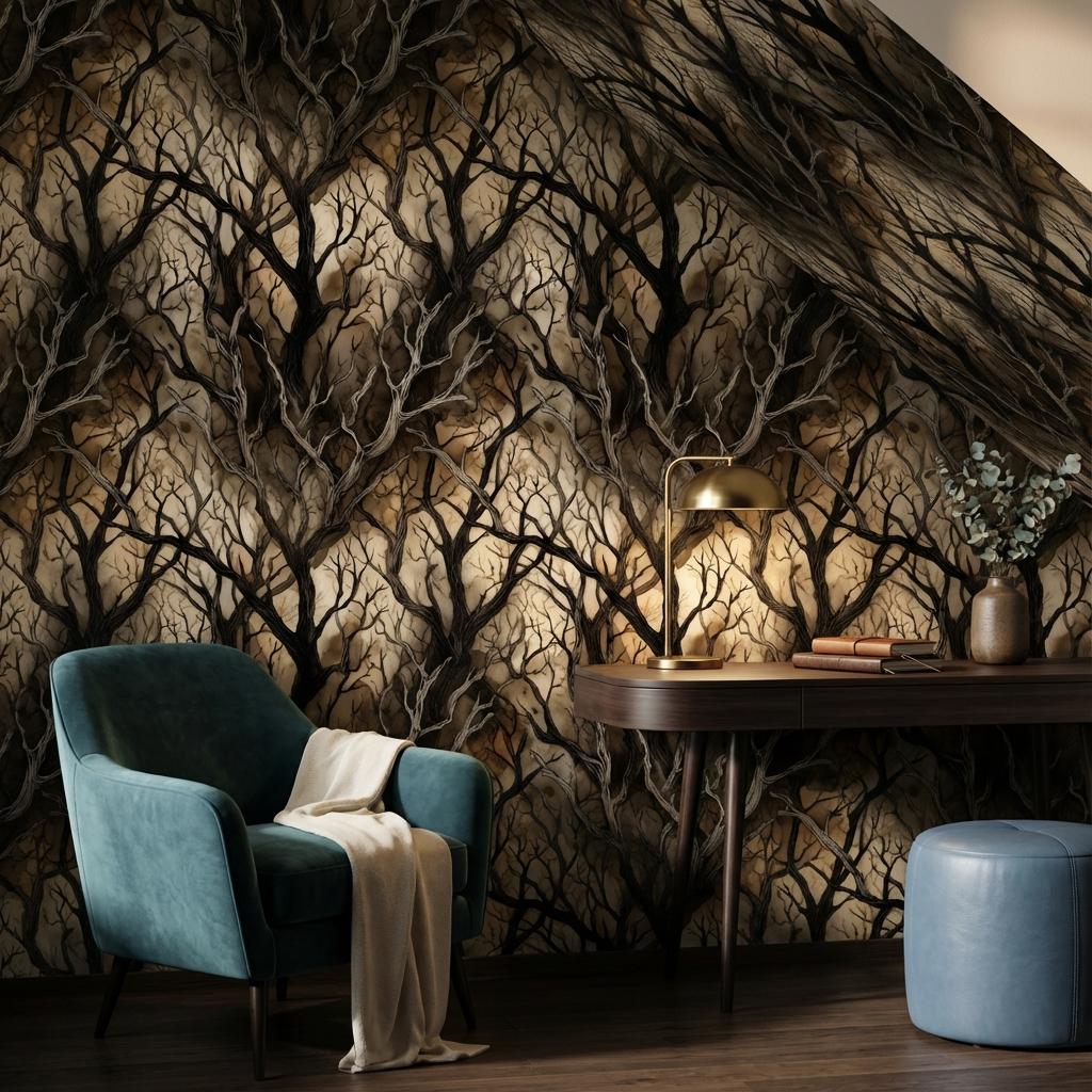 Dark Branches Wallpaper Contemporary Modern Wall Mural