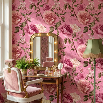 Vintage Floral Wallpaper Pink Traditional Wall Mural