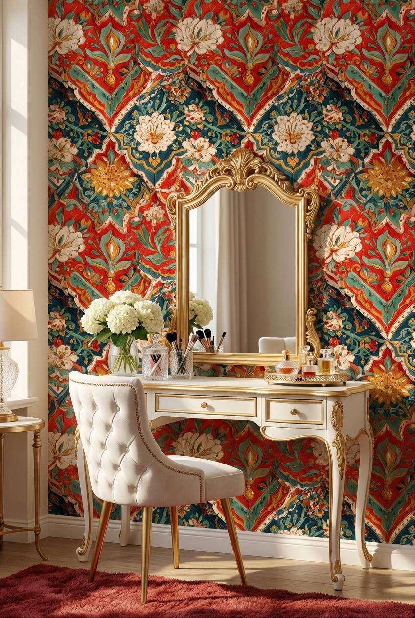 Floral Damask Wallpaper Vintage Eclectic Wall Mural