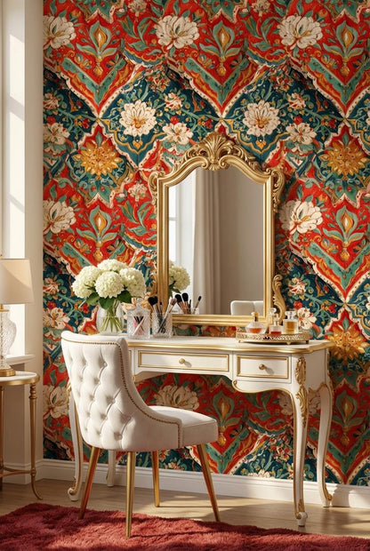 Floral Damask Wallpaper Vintage Eclectic Wall Mural
