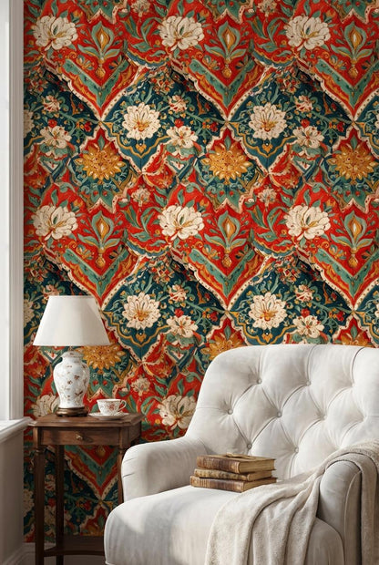 Floral Damask Wallpaper Vintage Eclectic Wall Mural