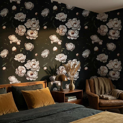 Vintage Floral Wallpaper Peonies Dark Wall Mural
