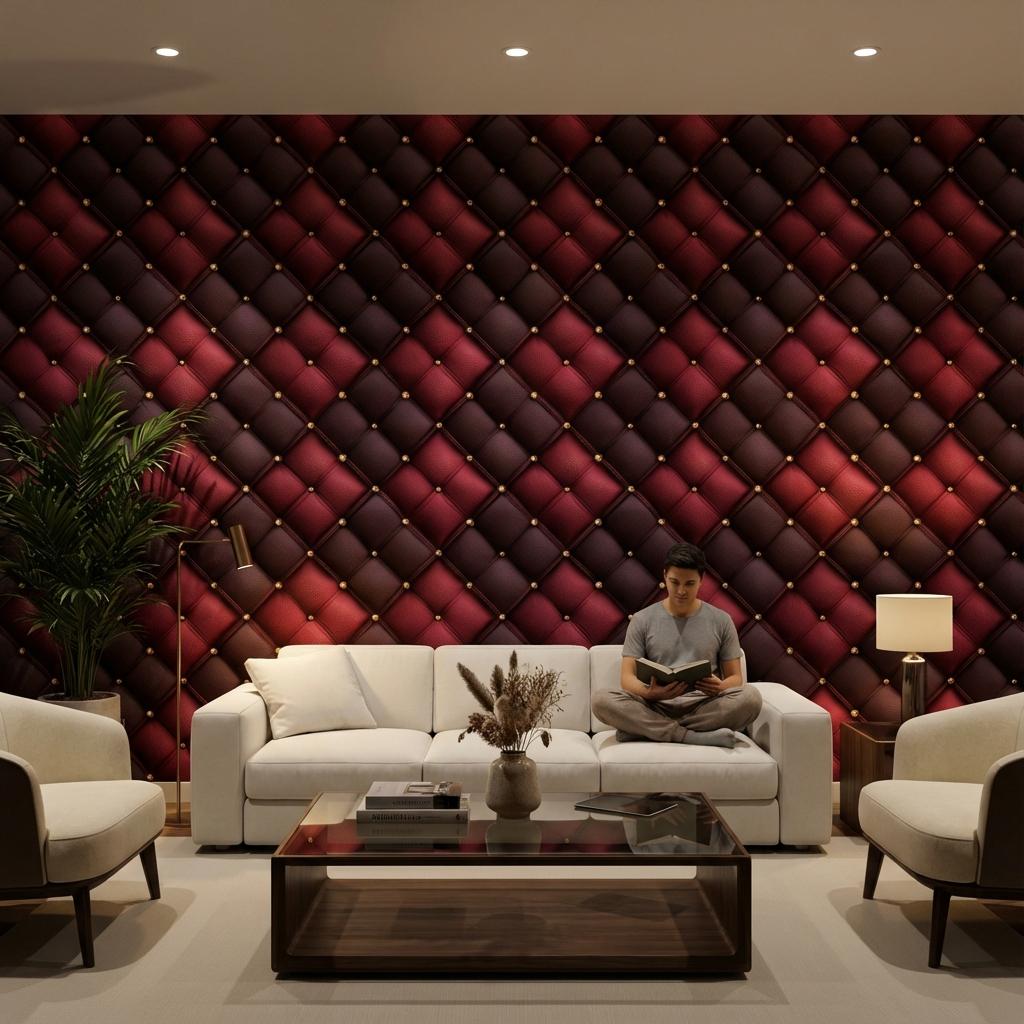Geometric Wallpaper Quilted Red Wall Mural