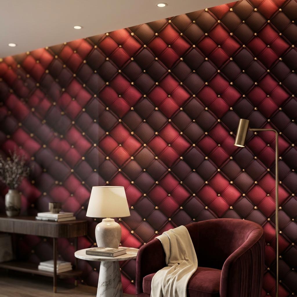 Geometric Wallpaper Quilted Red Wall Mural