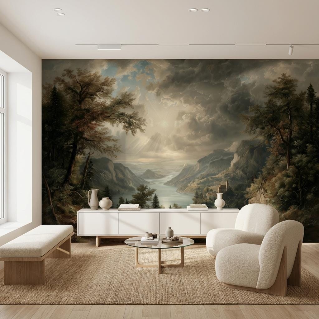 Landscape Wallpaper Castle Mountains Wall Mural