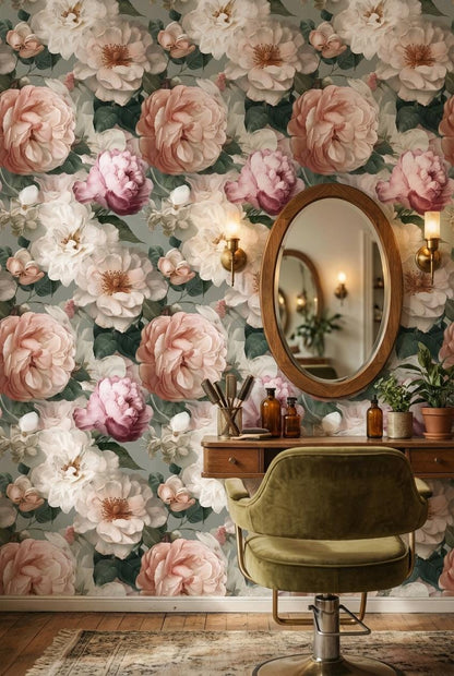 Vintage Floral Wallpaper Elegant Pink Wall Mural